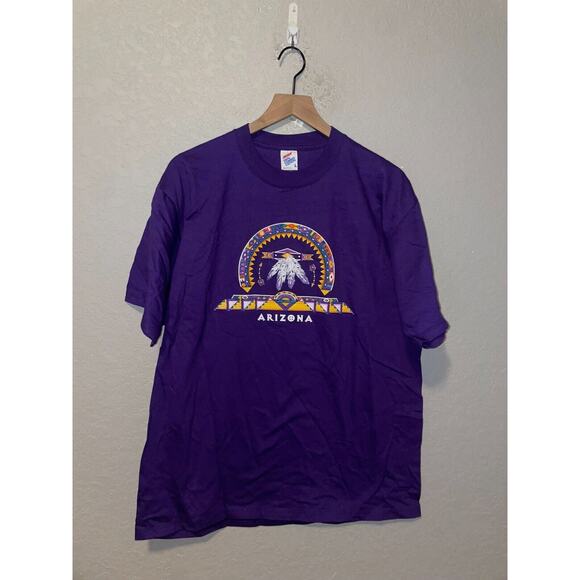 Vintage Arizona Shirt Native Art Artwork Feathers Graphic Purple Tee VTG 90s L - Picture 1 of 11